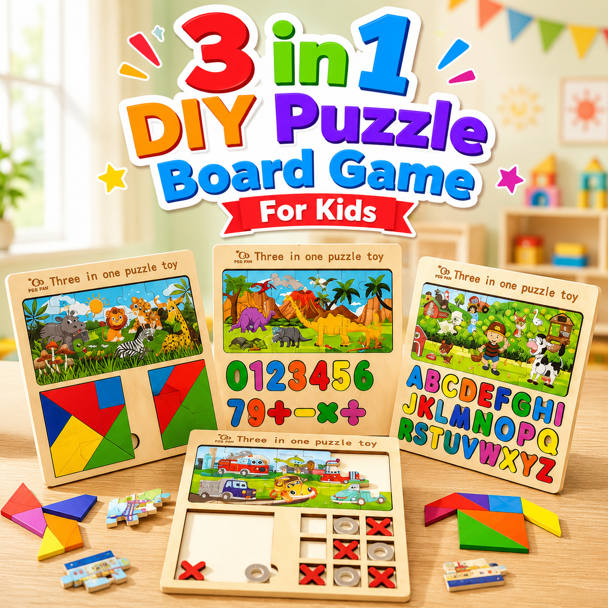 3 in 1 DIY Puzzle Board Game For Kids (2025-50)