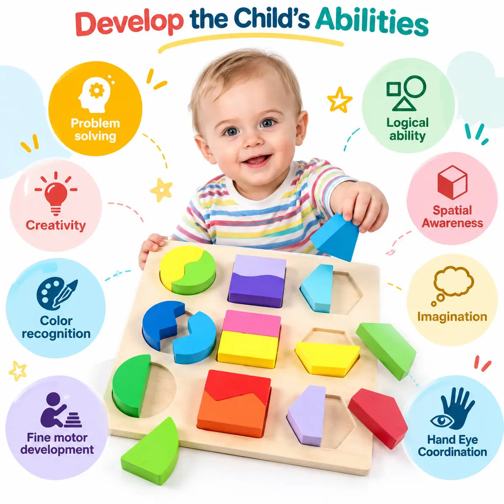 Wooden Puzzle Shapes Educational Toy For Kids - 1 PC (Random) | 2025-7