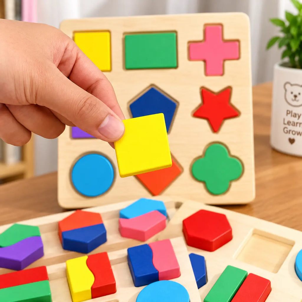 Wooden Puzzle Shapes Educational Toy For Kids - 1 PC (Random) | 2025-7