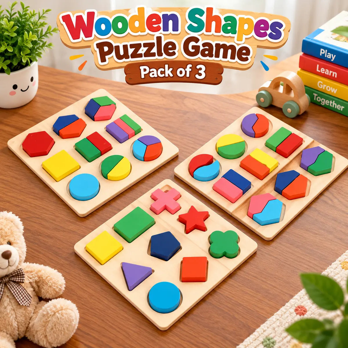 Wooden Puzzle Shapes Educational Toy For Kids - 1 PC (Random) | 2025-7