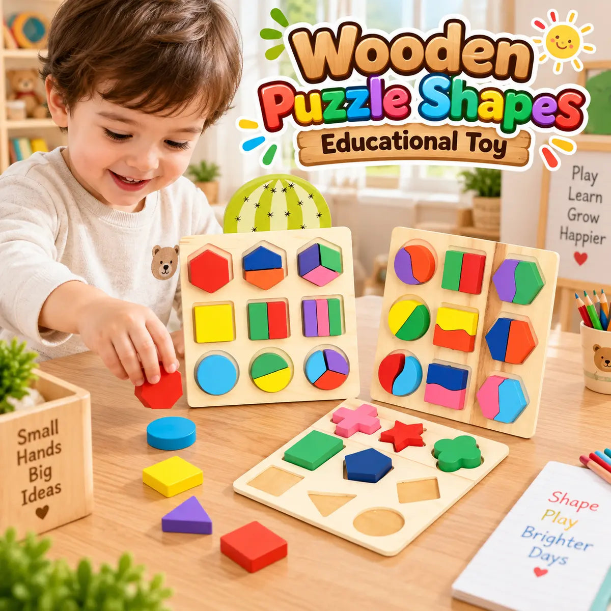 Wooden Puzzle Shapes Educational Toy For Kids - 1 PC (Random) | 2025-7